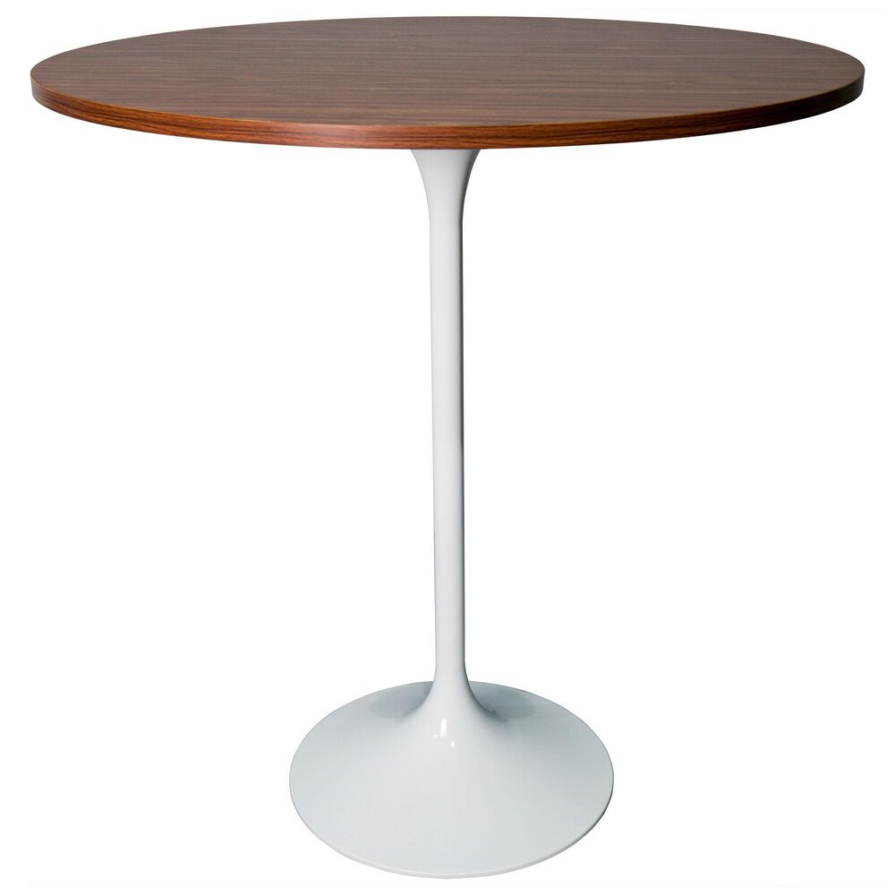 Leisuremod LeisureMod Verve Collection Modern Bar Height Table White Base with 36 Round Cognac Brown MDF Top, , large