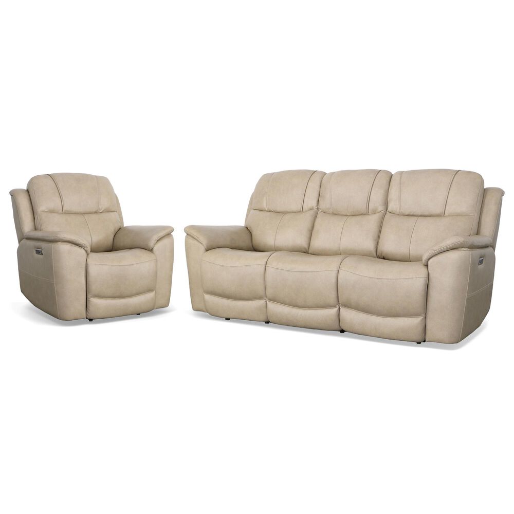 Flexsteel Crew 2-Piece Leather Power Reclining Living Room Set in Pebble, , large