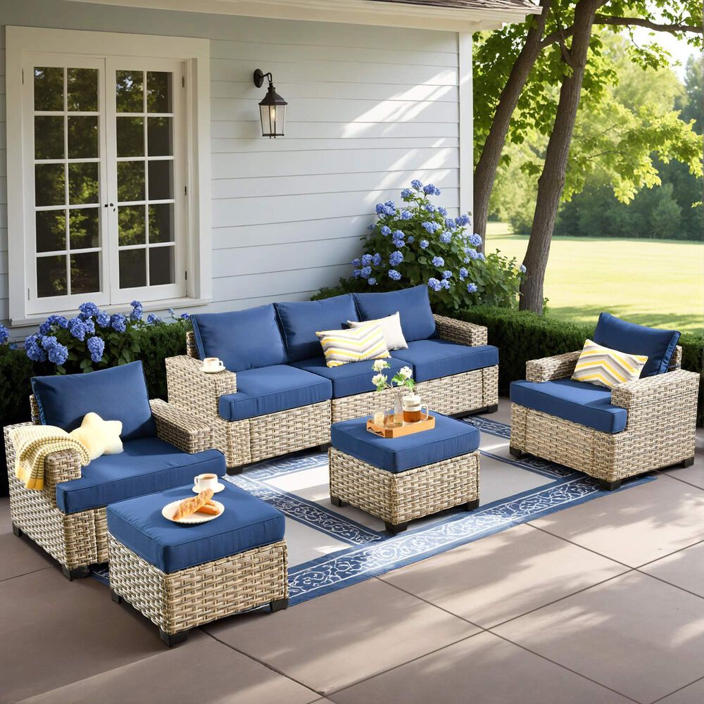 HOMLUX 7-Piece Modular Patio  Conversation Set in Navy Blue, , large
