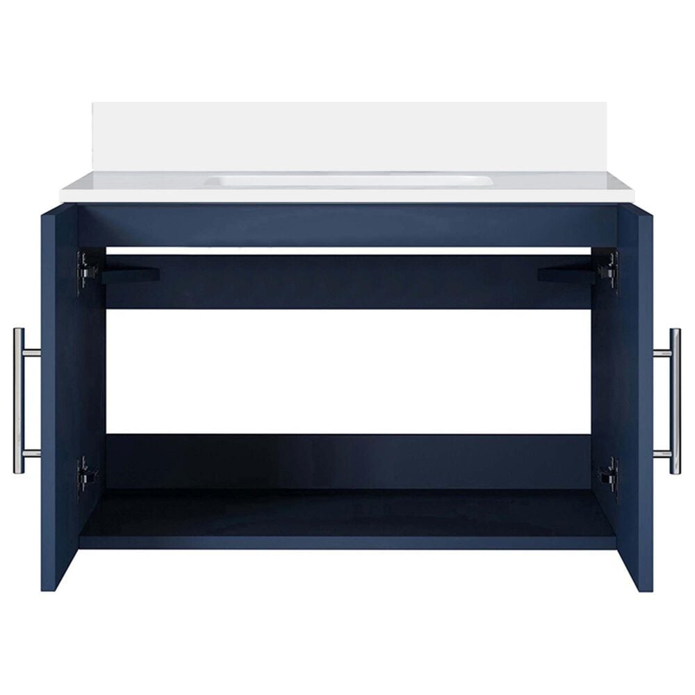 Lexora Home Geneva 30&quot; Single Bathroom Vanity in Navy Blue with 2 cm White Cultured Marble Top and Rectangular Sink, , large