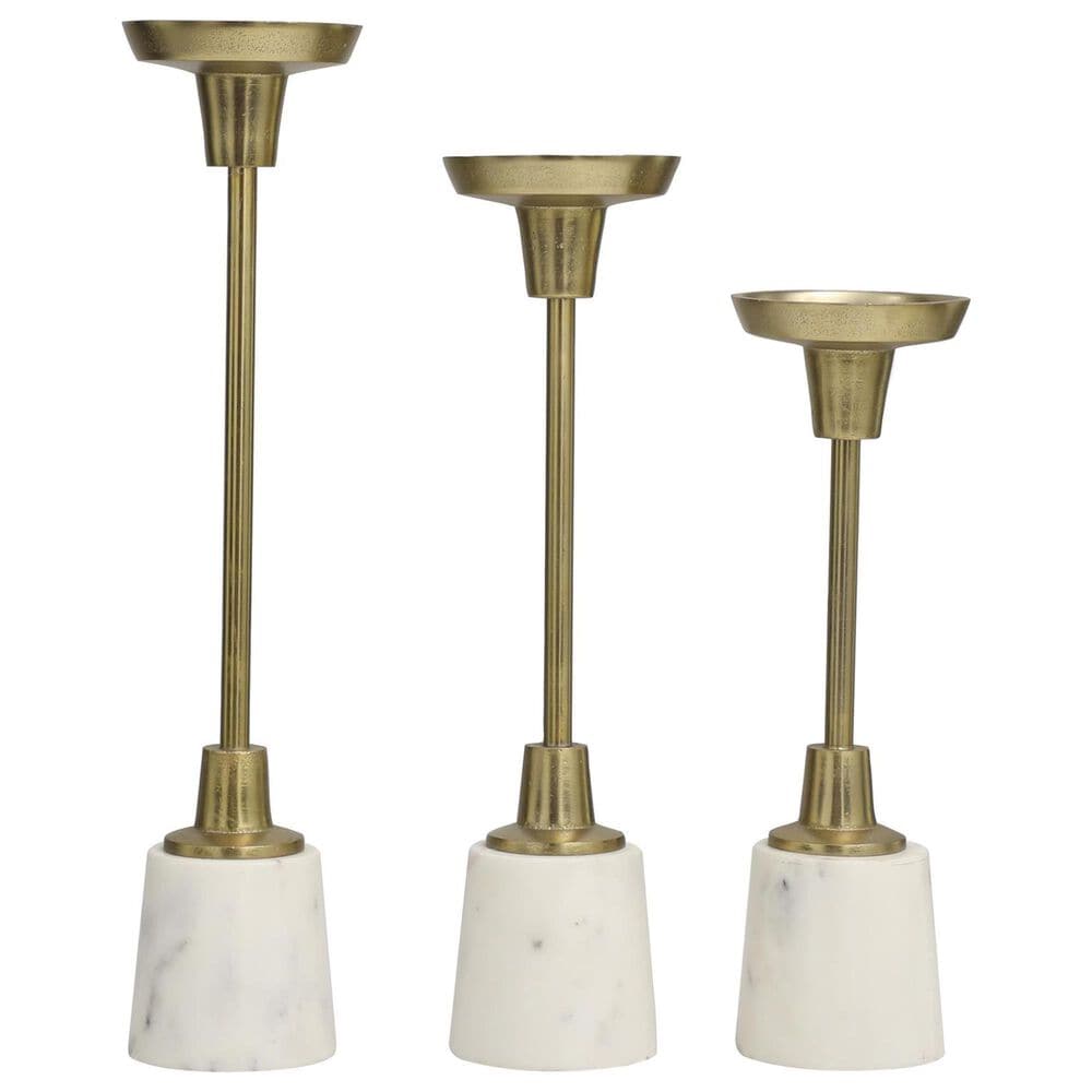 Maple and Jade Slim Decorative Candle Holder in Polished Gold and White &#40;Set of 3&#41;, , large