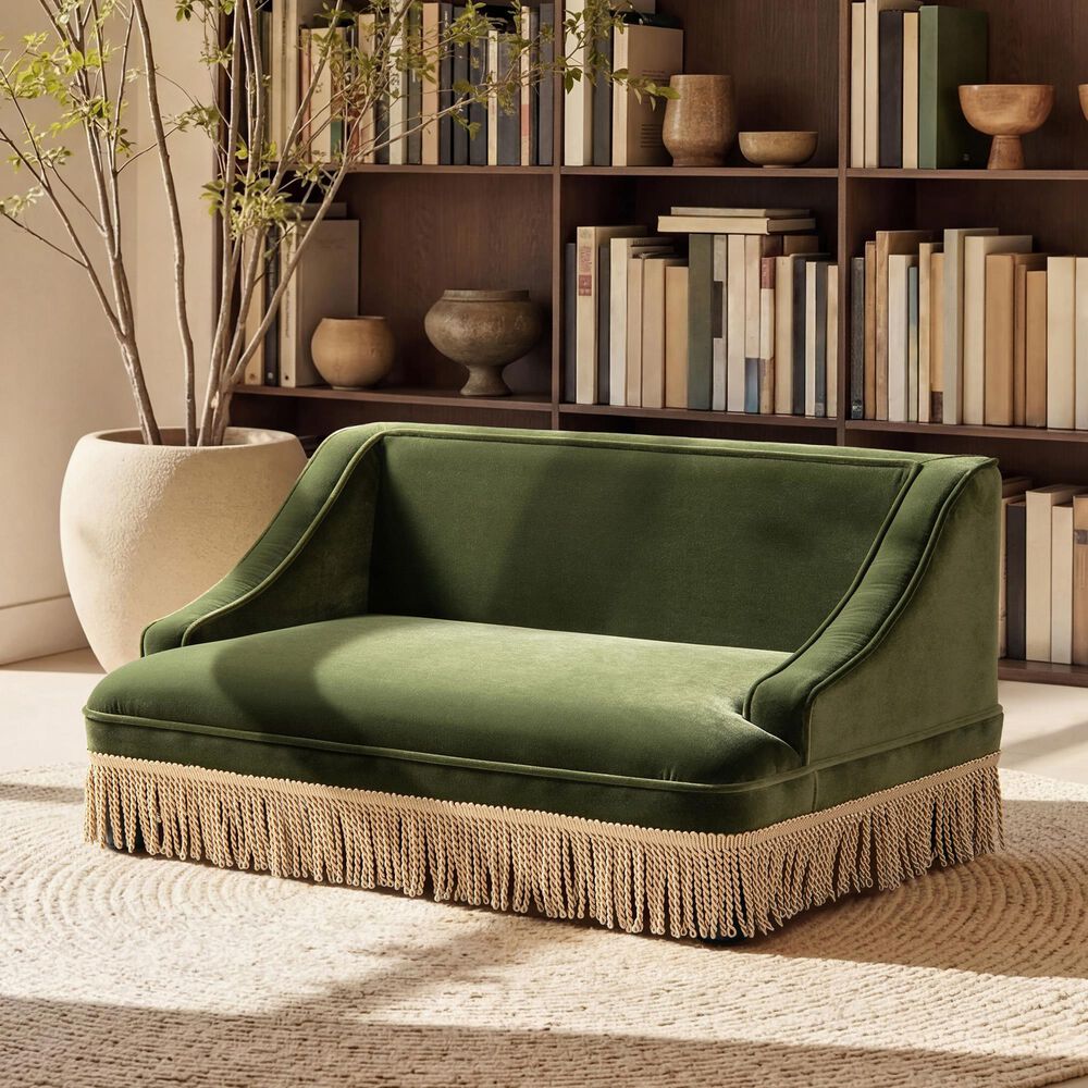 Jennifer Taylor Home Duchess 33" Medium Princess Pet Bed Sofa with Fringe Skirt in Olive Green, , large