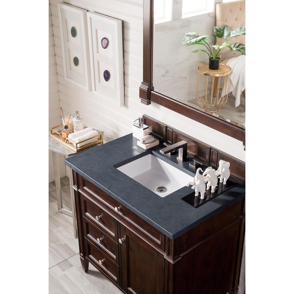 James Martin Vanities Brittany 36&quot; Single Bathroom Vanity in Burnished Mahogany with 3 cm Charcoal Soapstone Quartz Top and Rectangle Sink, , large