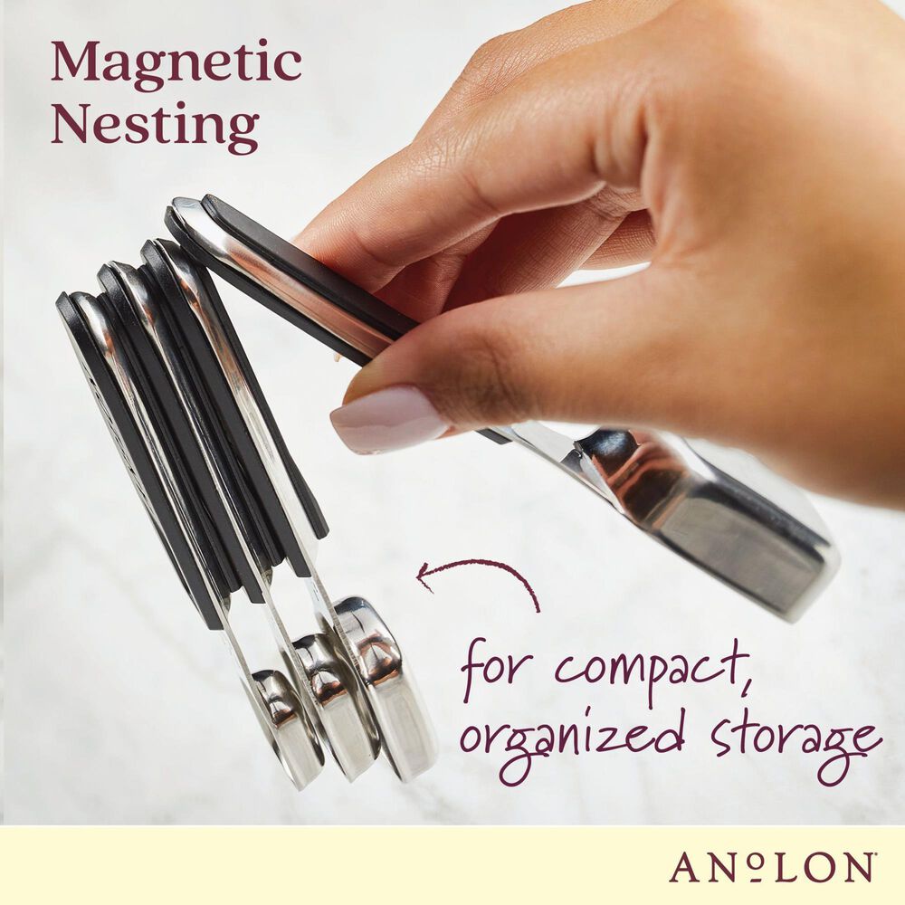 Anolon 4-Piece Magnetic Measuring Spoon Set in Stainless Steel, , large