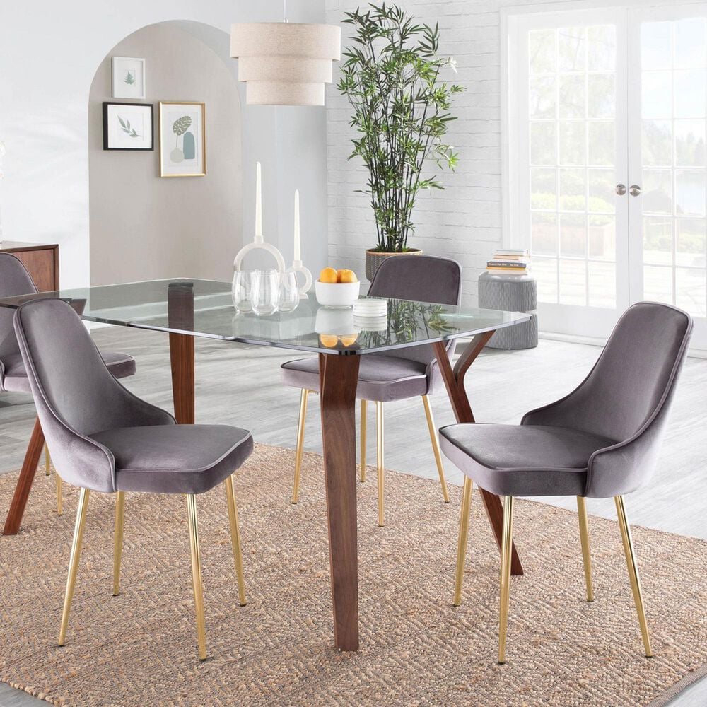 LumiSource Marcel Side Chair with Silver Velvet Cushion in Gold (Set of 2), , large