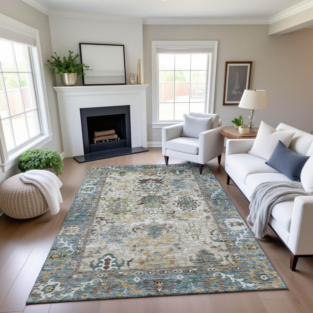Dalyn Rug Company Silk Road Aqua, Ivory, Teal, Aloe, Brown, Taupe and Beige 8&#39; x 10&#39; Area Rug, , large