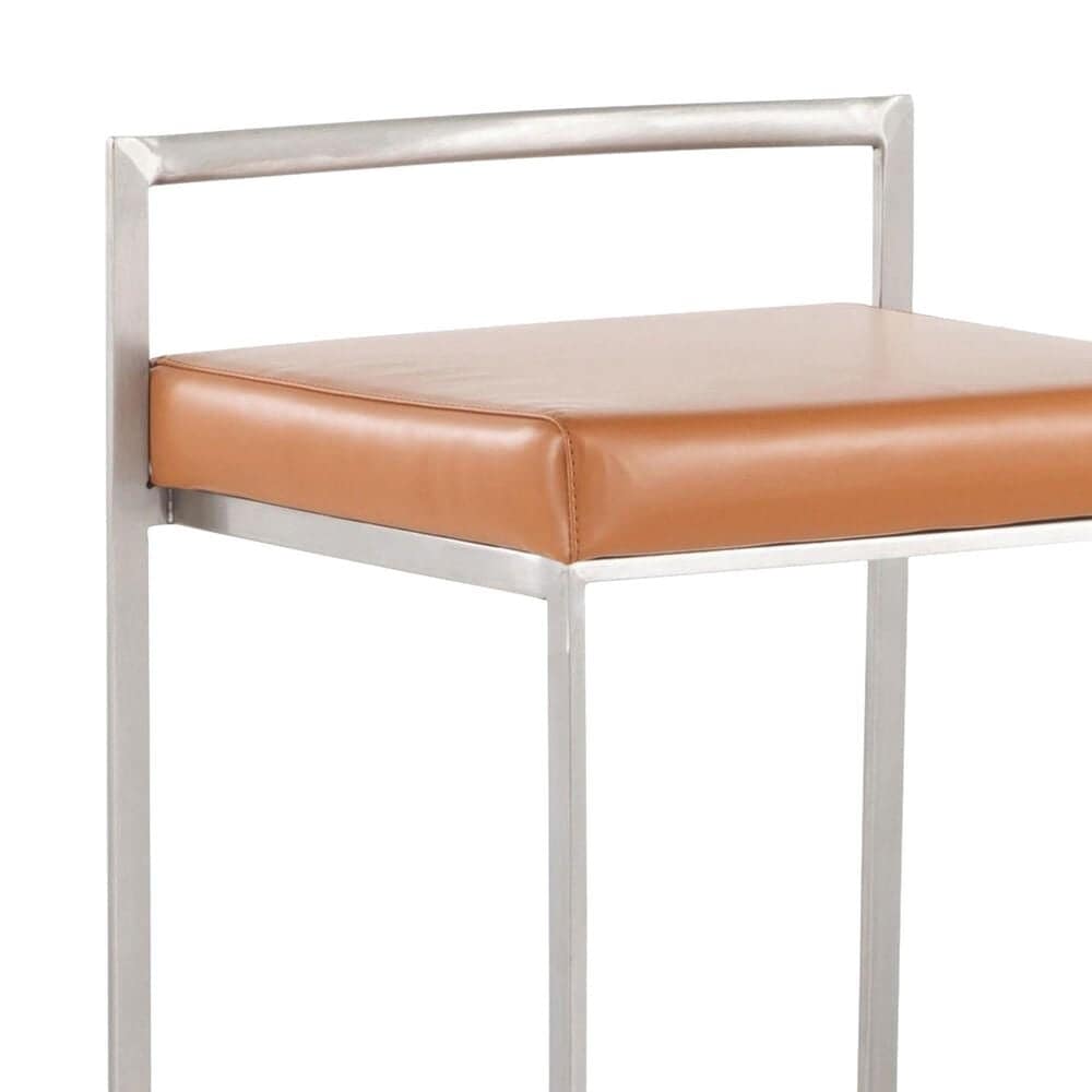 Lumisource Fuji Stackable Counter Stool with Camel Faux Leather Cushion in Brushed Stainless Steel &#40;Set of 2&#41;, , large