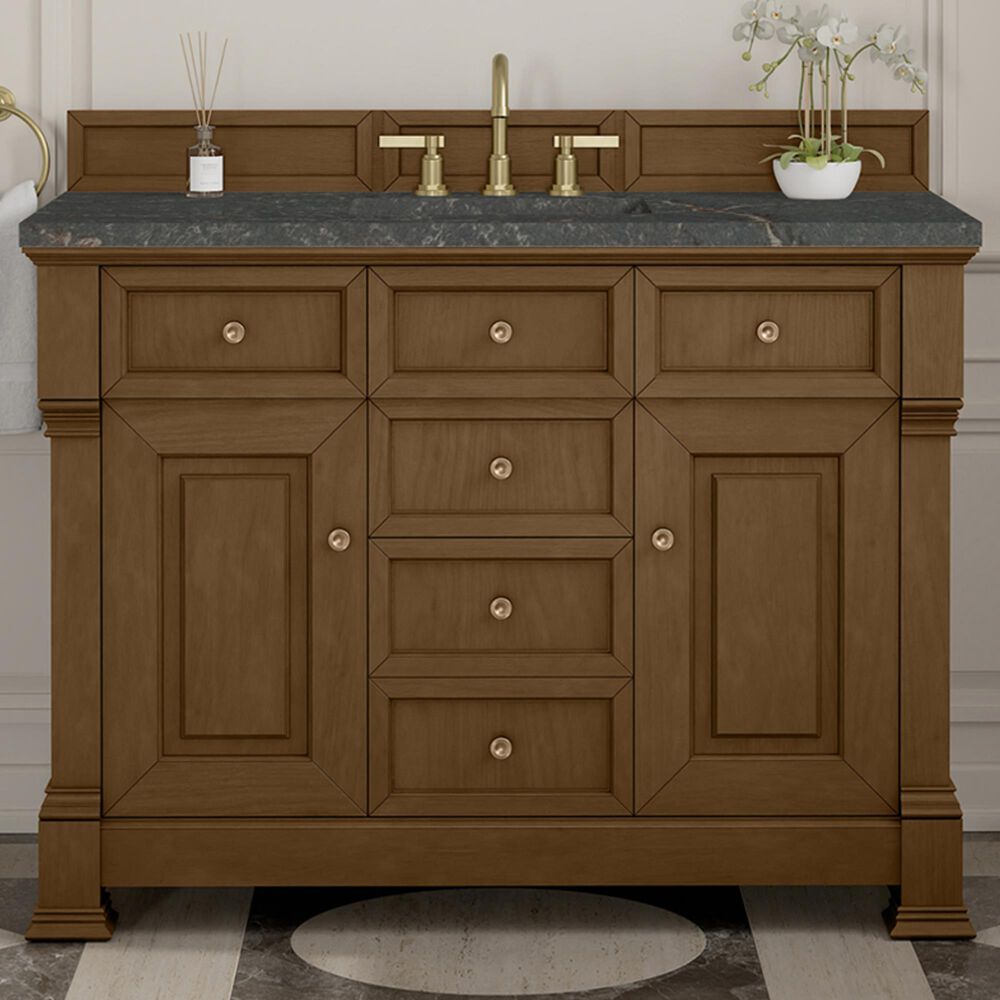 James Martin Vanities Brookfield 48" Single Bathroom Vanity in Honey Oak with 3 cm Parisien Bleu Silestone Top, Rectangle Sink and FreePower Wireless Charger, , large