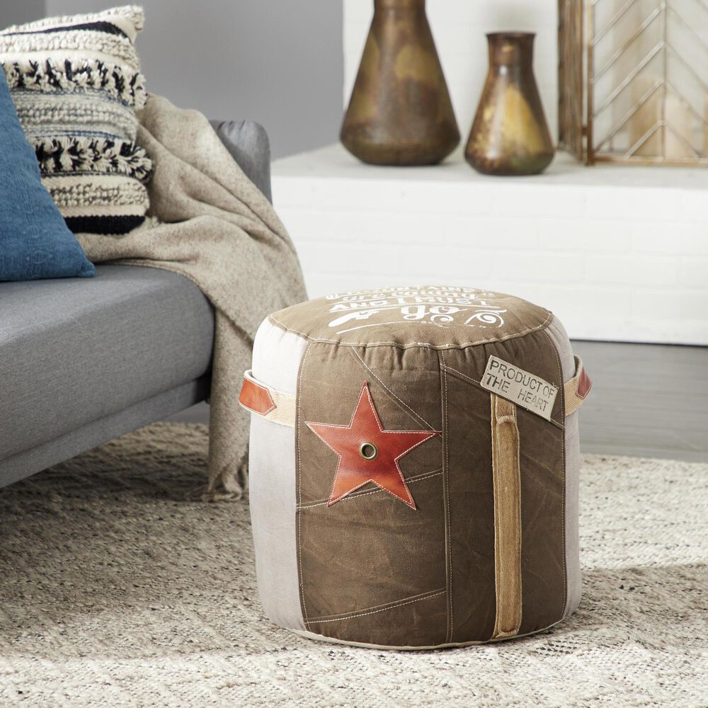 Maple and Jade Star Stuffed Pouf in Brown, Gray, Red and White, , large