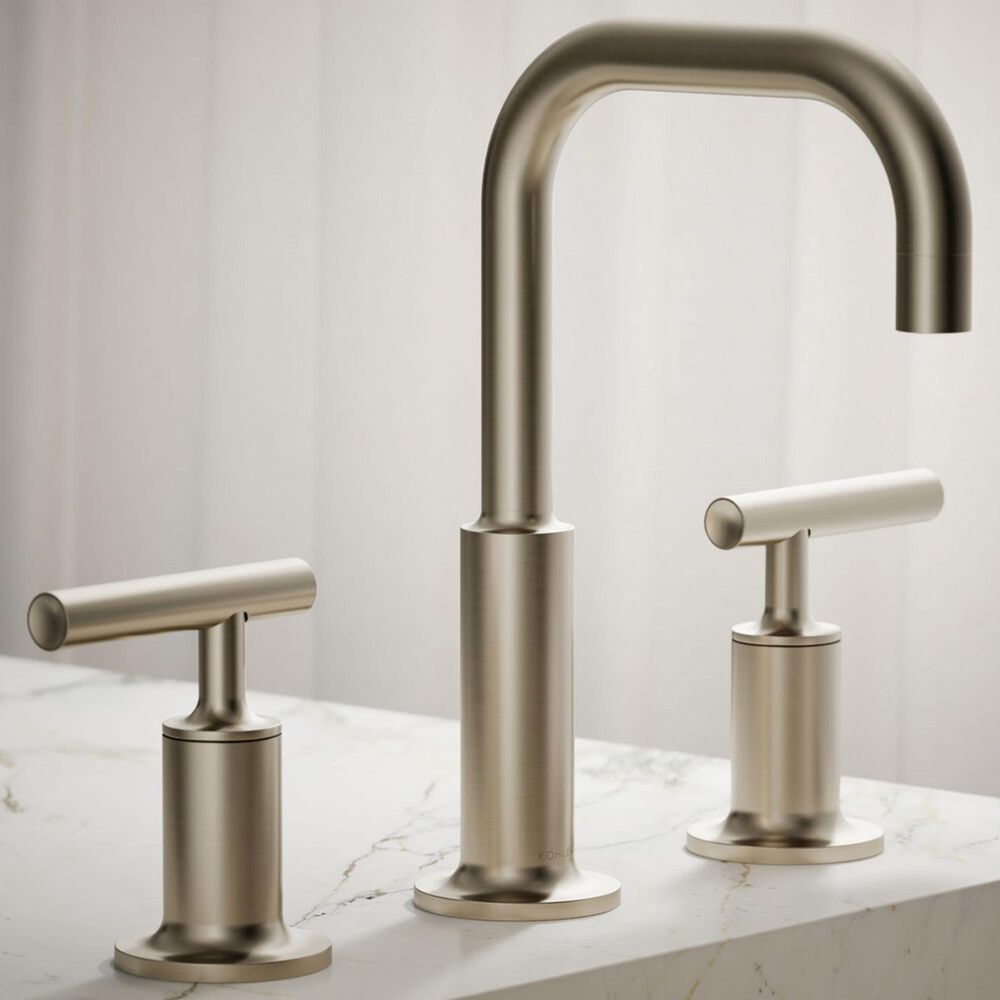 Kohler Purist Widespread Bathroom Sink Faucet with Lever Handles and High Gooseneck Spout in Vibrant Brushed Nickel, , large