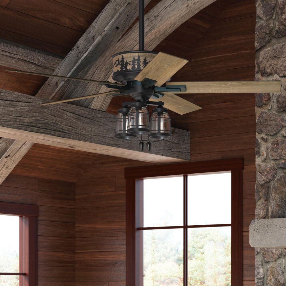 Hunter Mt. Vista 52&quot; Ceiling Fan with LED Lights in Natural Iron, , large