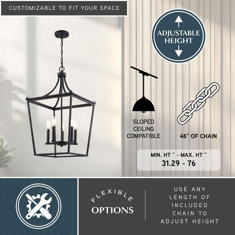 Vaxcel Cottage Grove 5-Light Lantern in Matte Black, , large