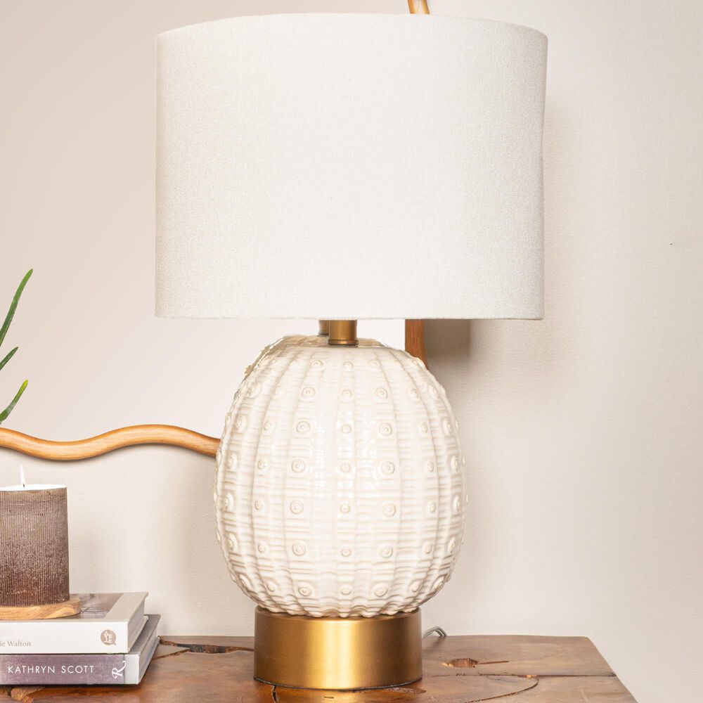 Creative Coop Adeline Stoneware Globe Table Lamp in Cream and Brass, , large