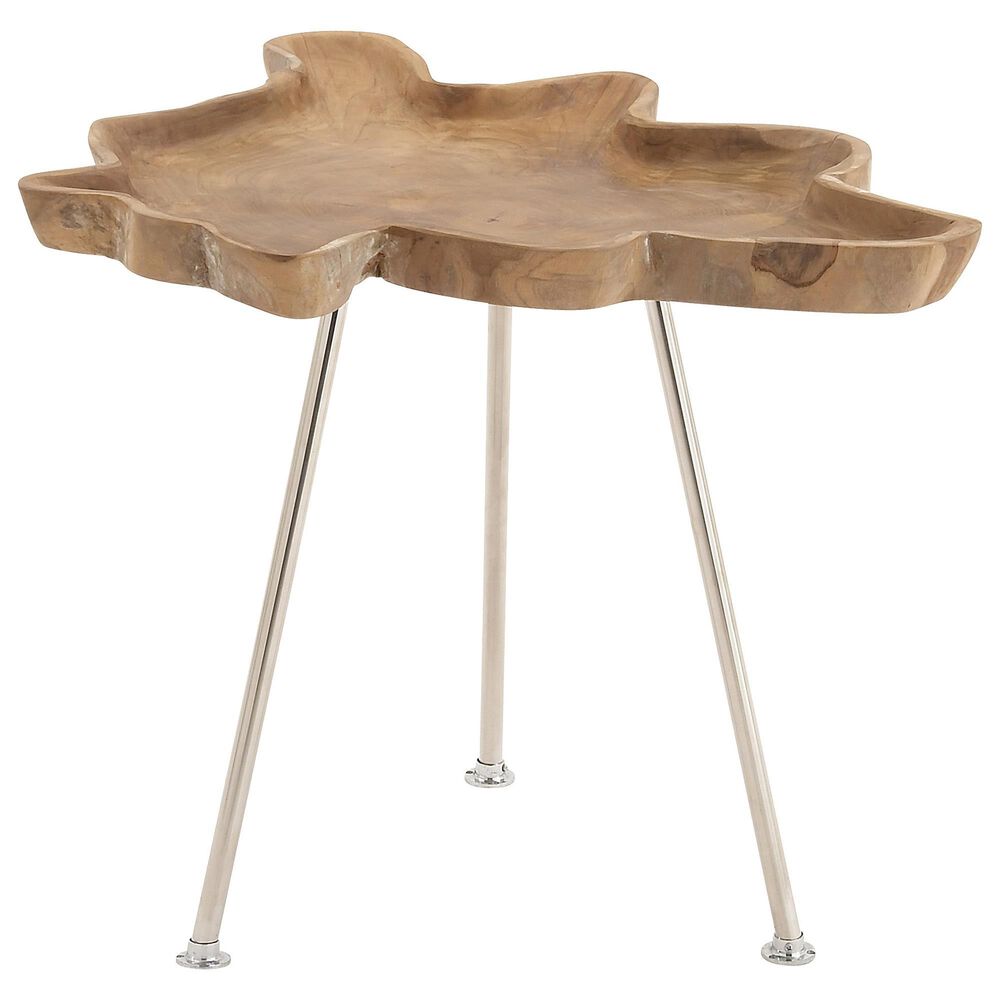 Maple and Jade Scalloped Accent Table in Brown and Silver, , large