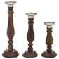 Maple and Jade Mango Wood Candle Holder in Dark Brown and Silver (Set of 3), , large
