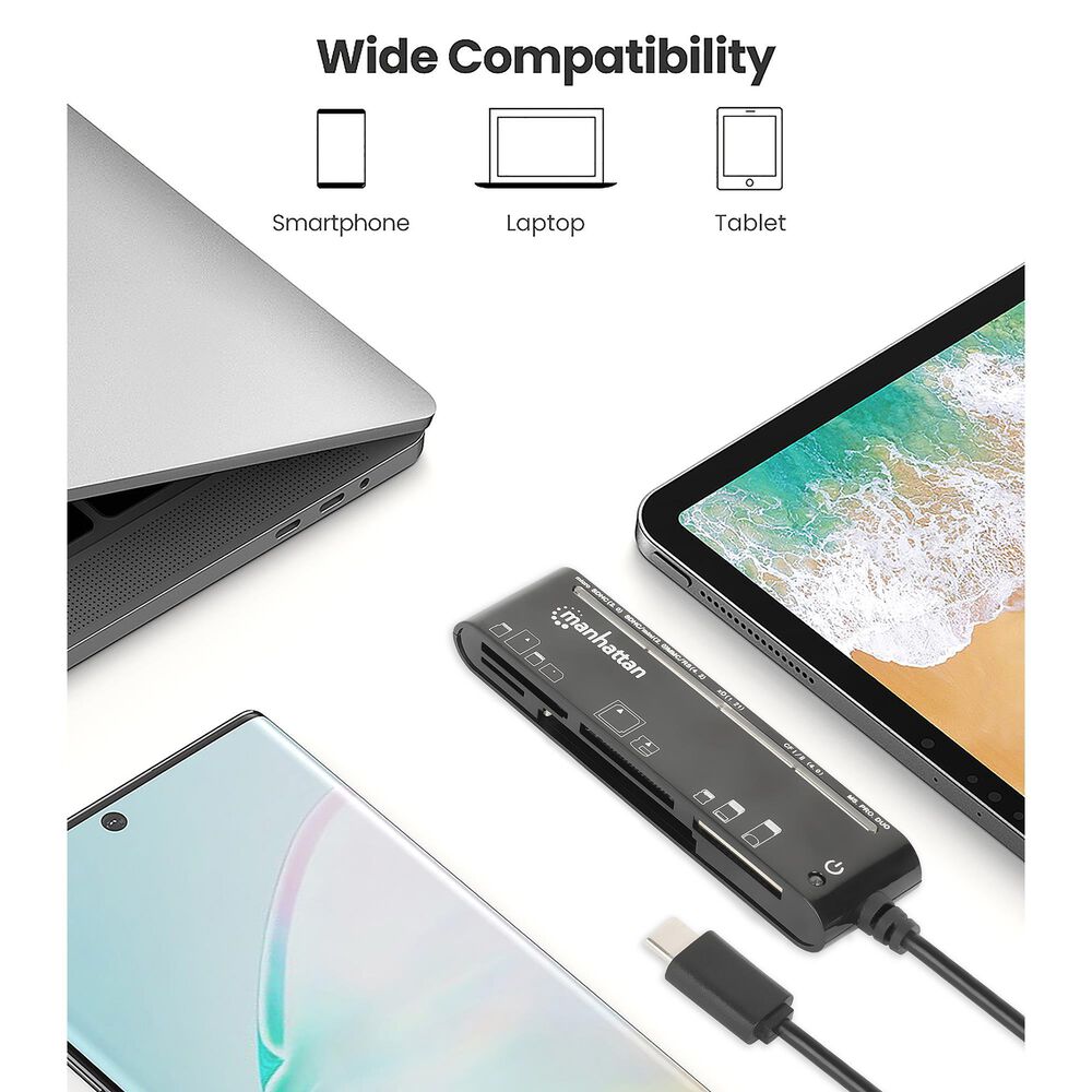 Manhattan 5-in-1 USB-C Multi-Card Reader in Black, , large