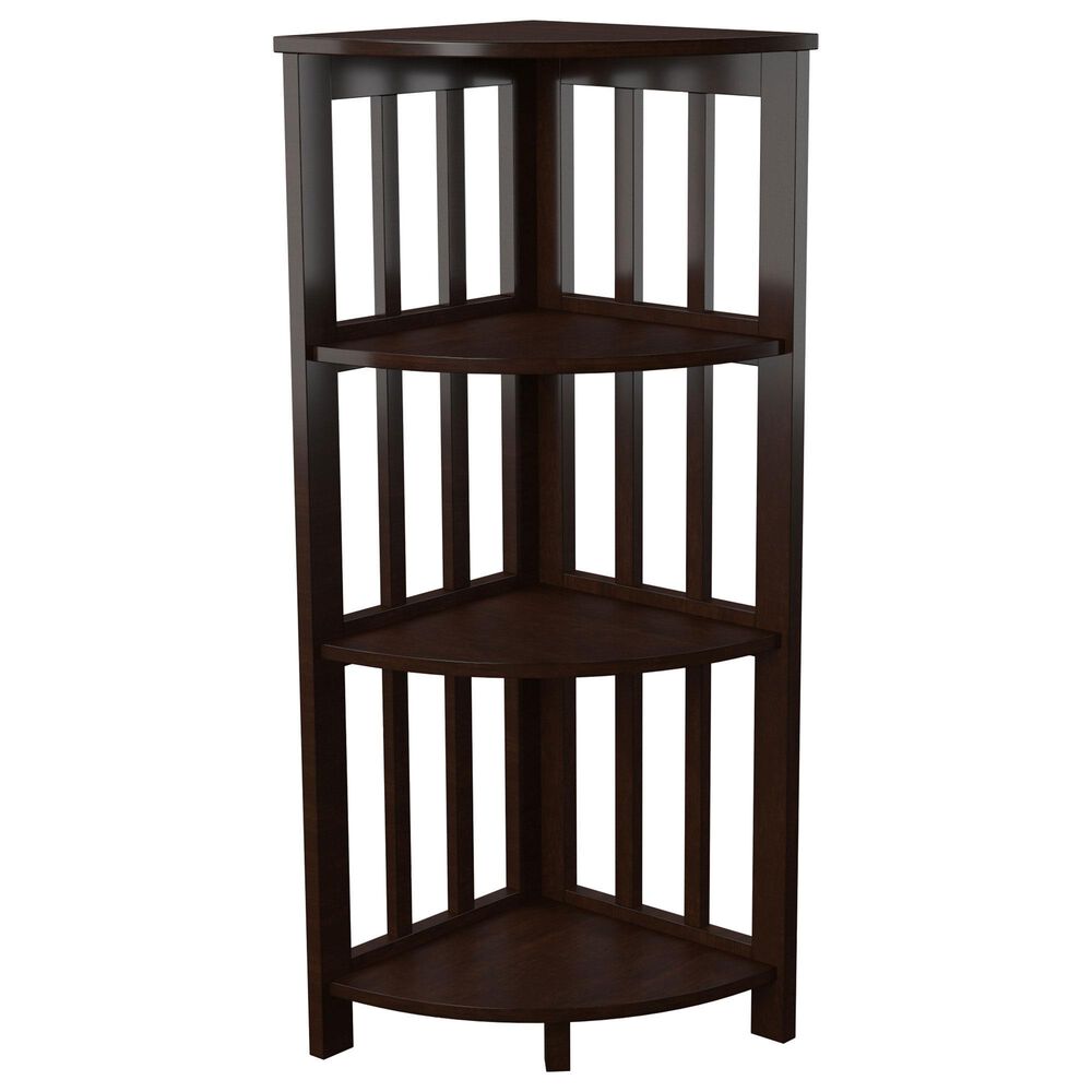 Furniture of America Worley Corner Bookshelf in Dark Walnut, , large