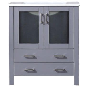 Lexora Home Volez 30" Single Bathroom Vanity in Dark Grey with 2 cm White Ceramic Top and Rectangular Sink, , large
