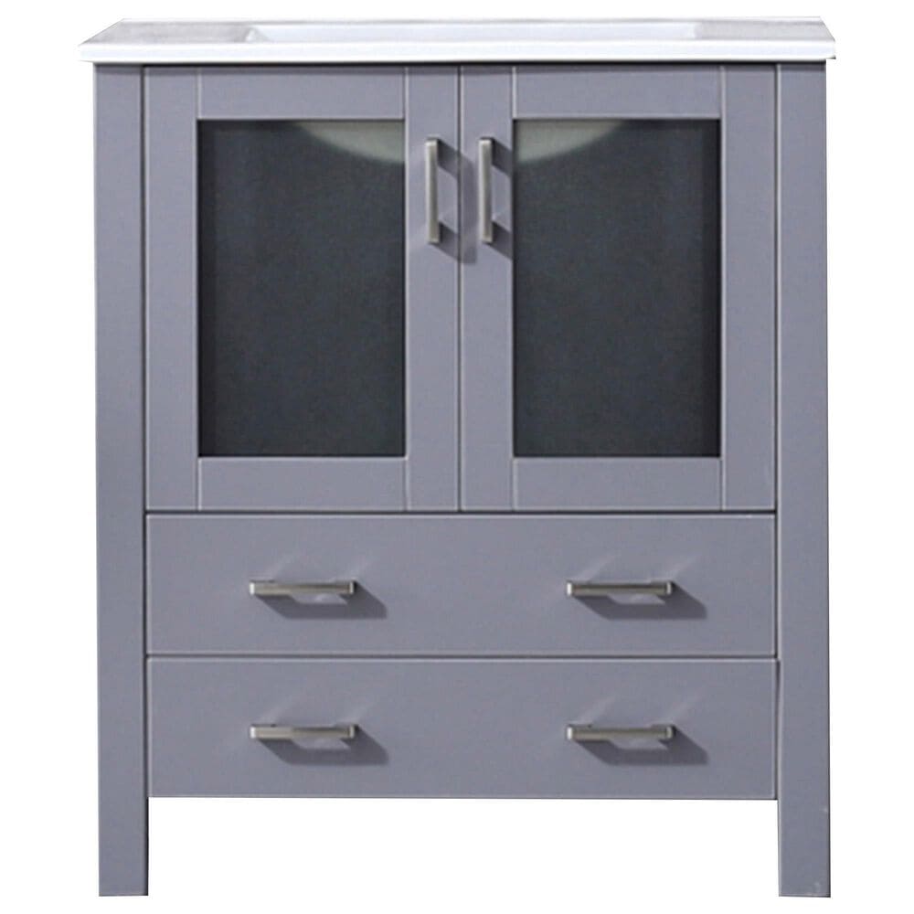 Lexora Home Volez 30" Single Bathroom Vanity in Dark Grey with 2 cm White Ceramic Top and Rectangular Sink, , large