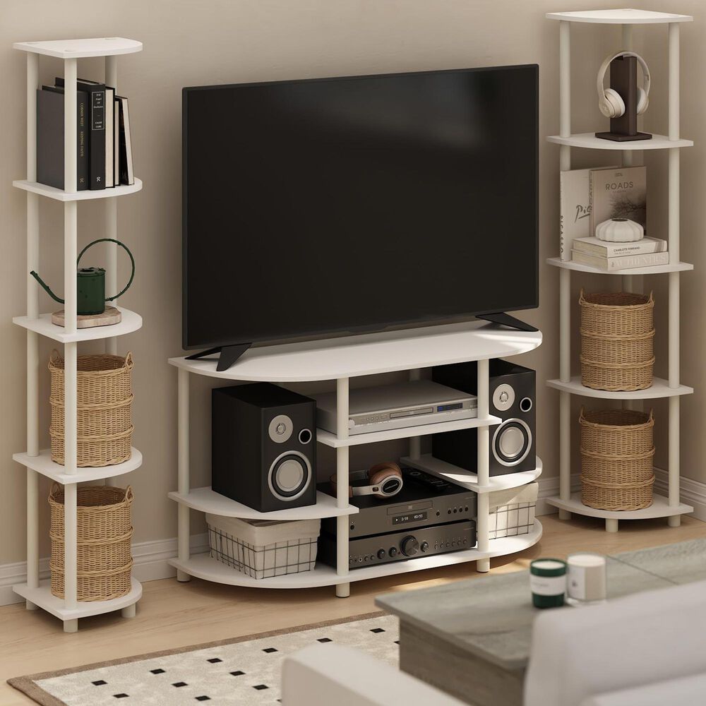 HOMLUX 5-Tier Multi-Purpose Corner Open Bookshelf in White (Set of 2), , large