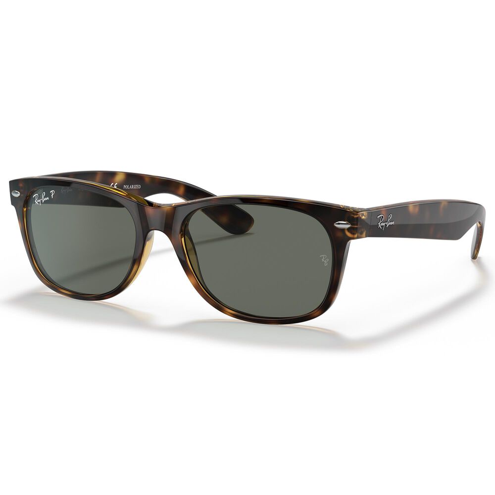 Ray-Ban New Wayfarer Classic Sunglasses with Green Lenses in Polished Tortoise, , large