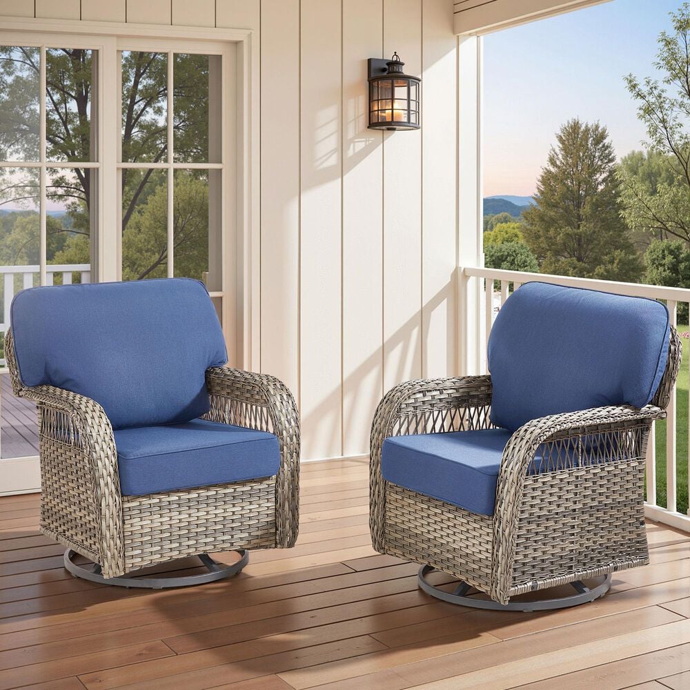 Hearth and Haven Outdoor Swivel Glider Chair with Blue Cushion in Gray (Set of 2), , large