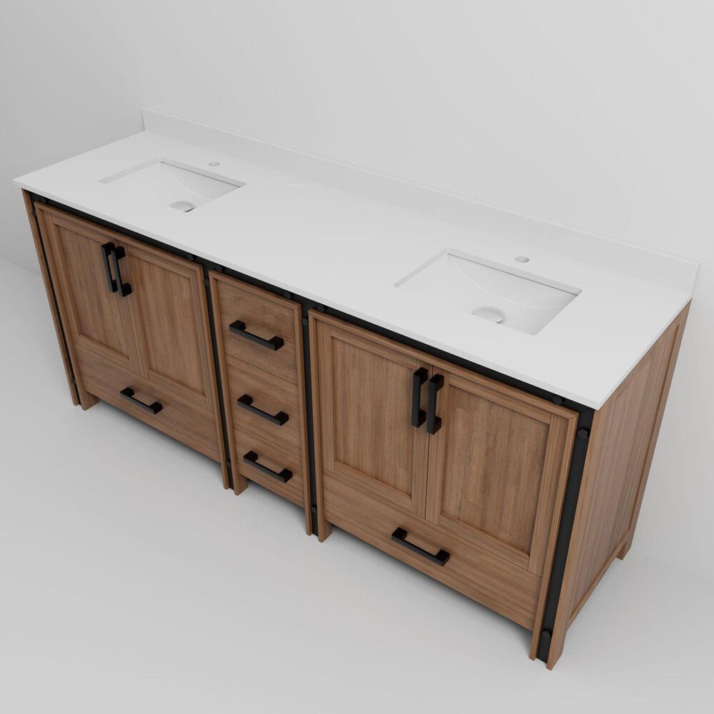 Lexora Home Ziva 80&quot; Double Bathroom Vanity in Rustic Barnwood with 2 cm White Quartz Top and Rectangular Sinks, , large