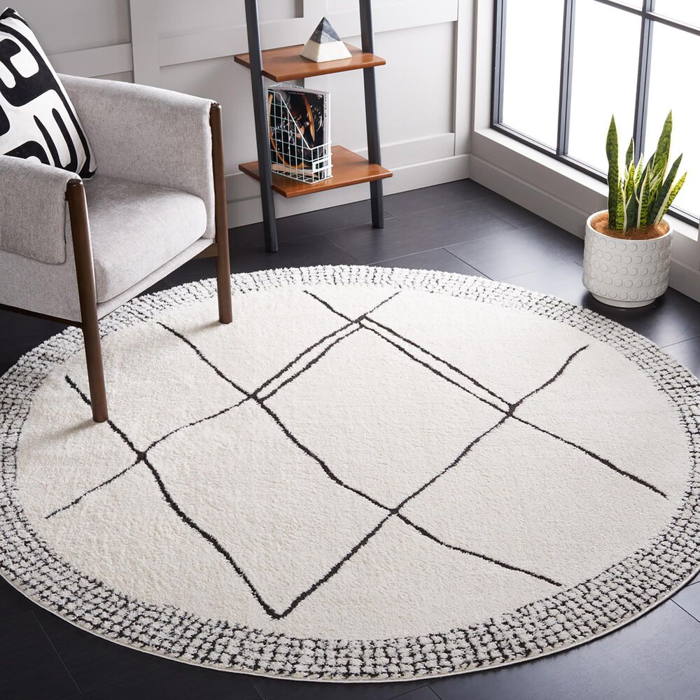 Safavieh Melody MEL104A 6&#39;7&quot; Round Ivory and Black Area Rug, , large