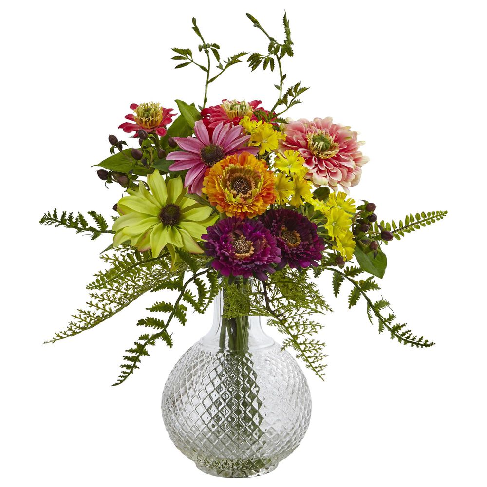 Nearly Natural Inc Mixed Flower in Glass Vase, , large