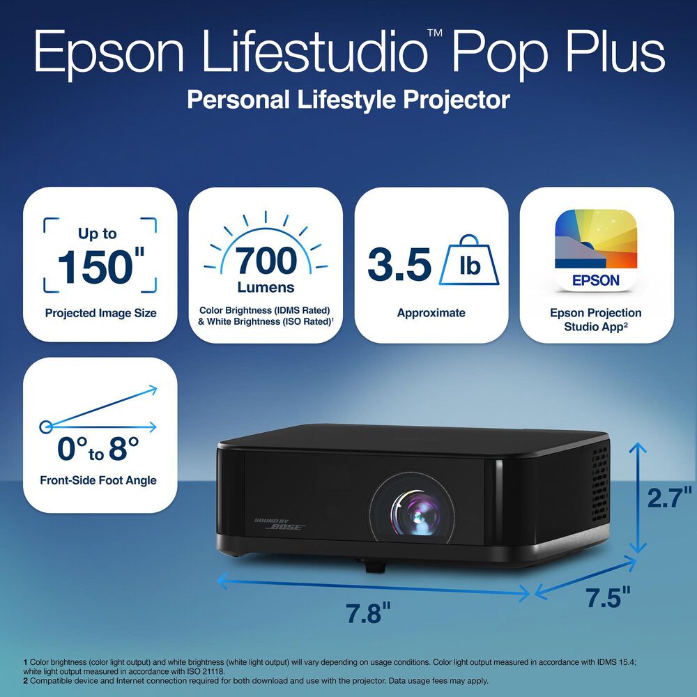 Epson Lifestudio Pop Plus 4K PRO-UHD Portable Lifestyle Projector with Sound by Bose Technology  Black, , large