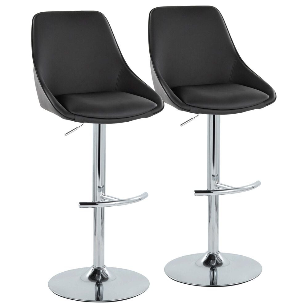 LumiSource Diana Adjustable Barstool with Black Faux Leather Upholstery in Chrome (Set of 2), , large