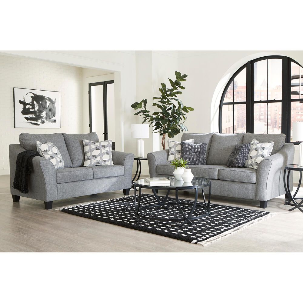 Ashley Mathonia Stationary Sofa and Loveseat Set in Smoke, , large