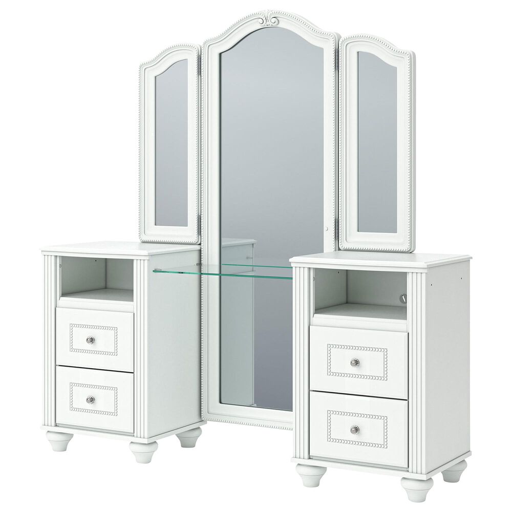 Ashley Kozlani 3-Piece Vanity Cabinet Set with Mirror and Stool in Matte White, , large