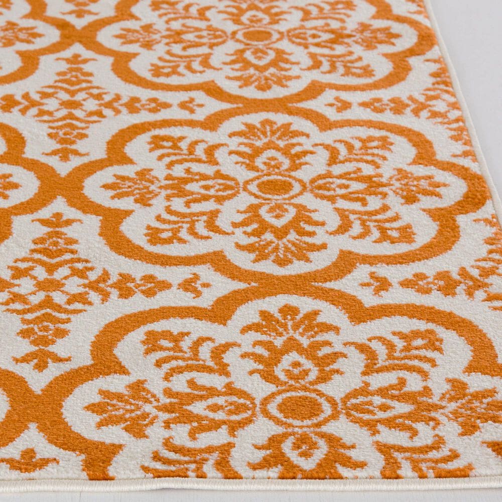Central Oriental Terrace Tropic Contoy 5&#39; x 7&#39;3&quot; Snow and Tangerine Area Rug, , large