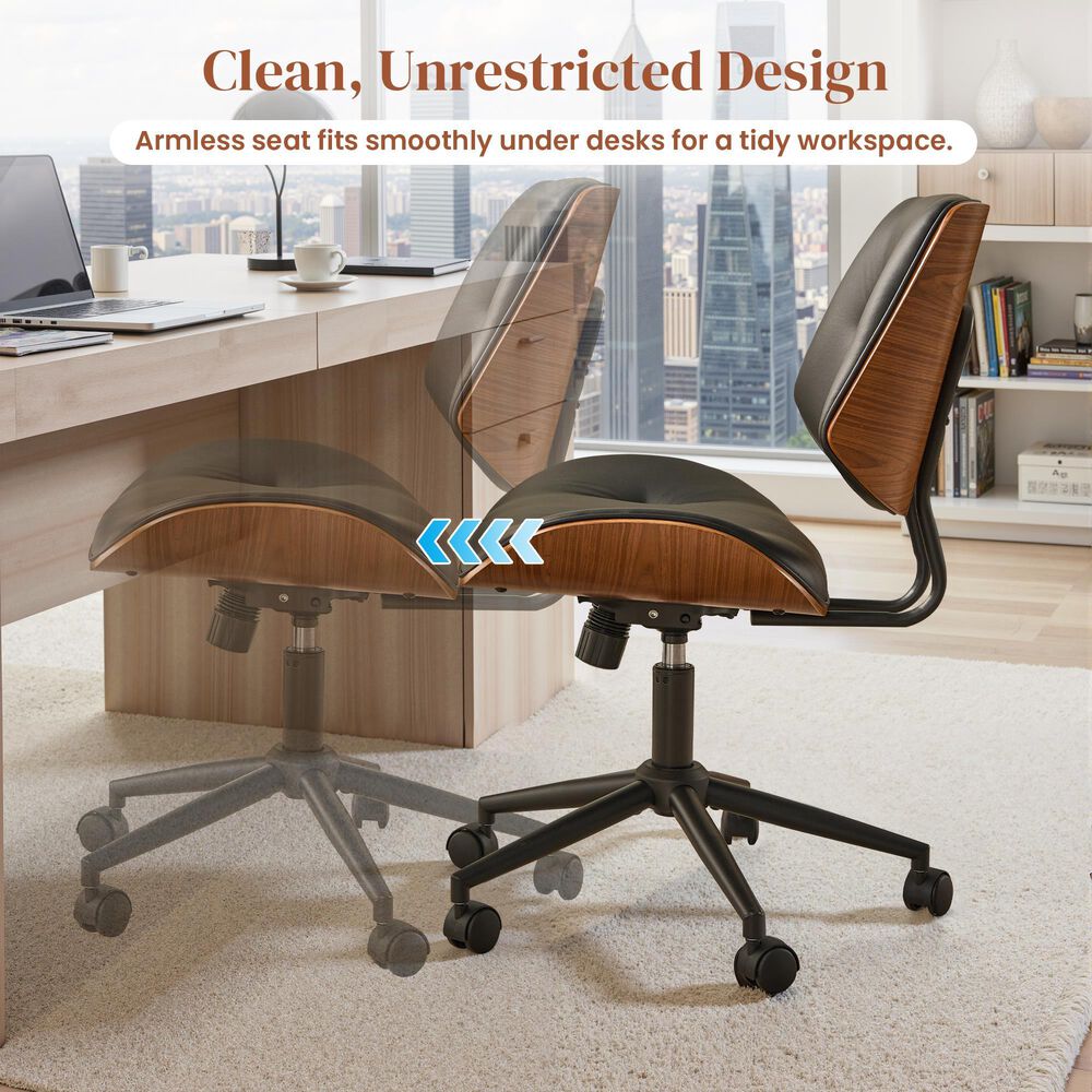 HOMLUX Ergonomic Swivel Office Chair with Button-Tufted Cushion in Black, , large