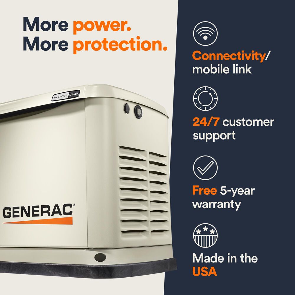 Generac 24000-Watt Home Backup Generator with 200 Amp Whole House Transfer Switch, , large