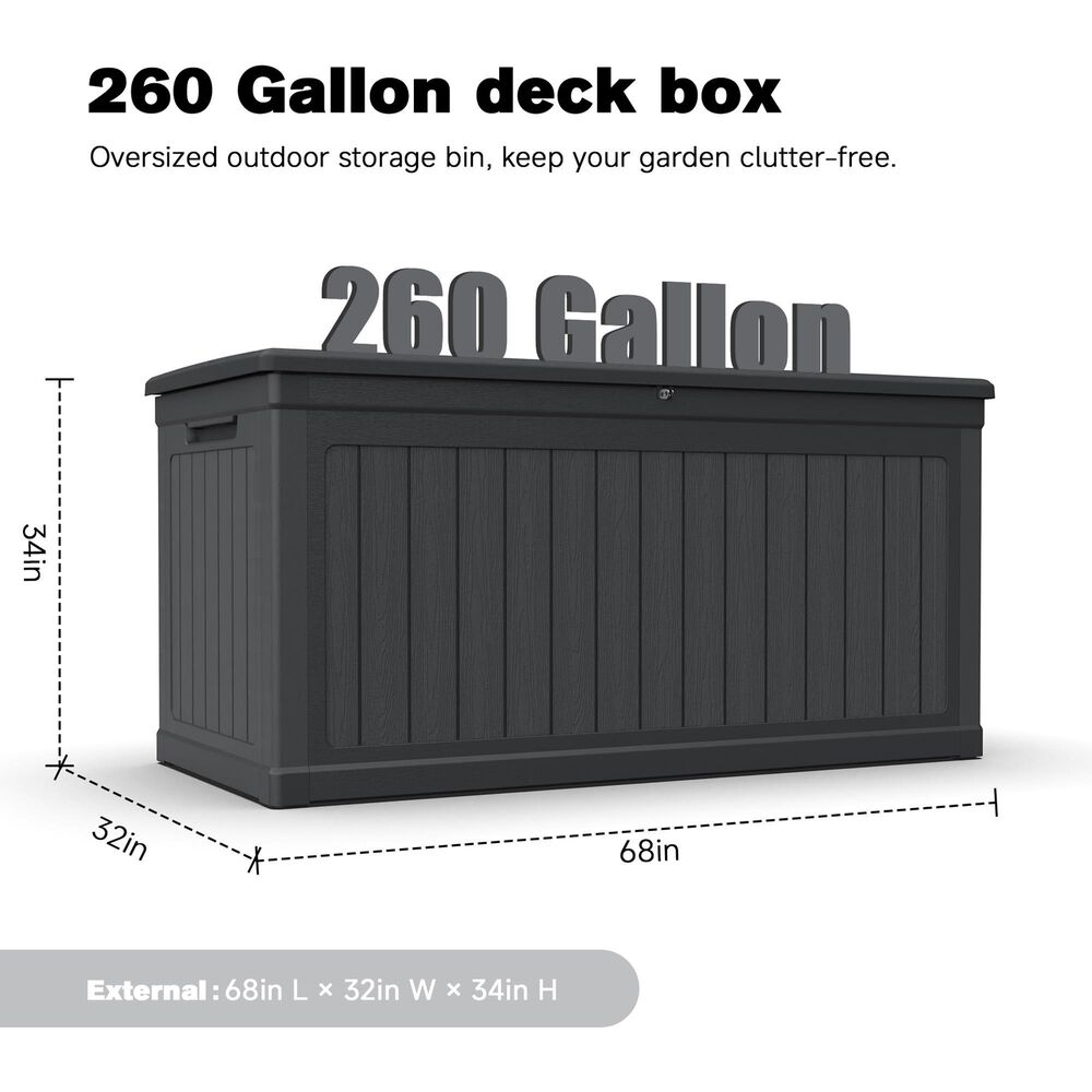 Hearth and Haven 260-Gallon Outdoor Plastic Deck Box in Black, , large