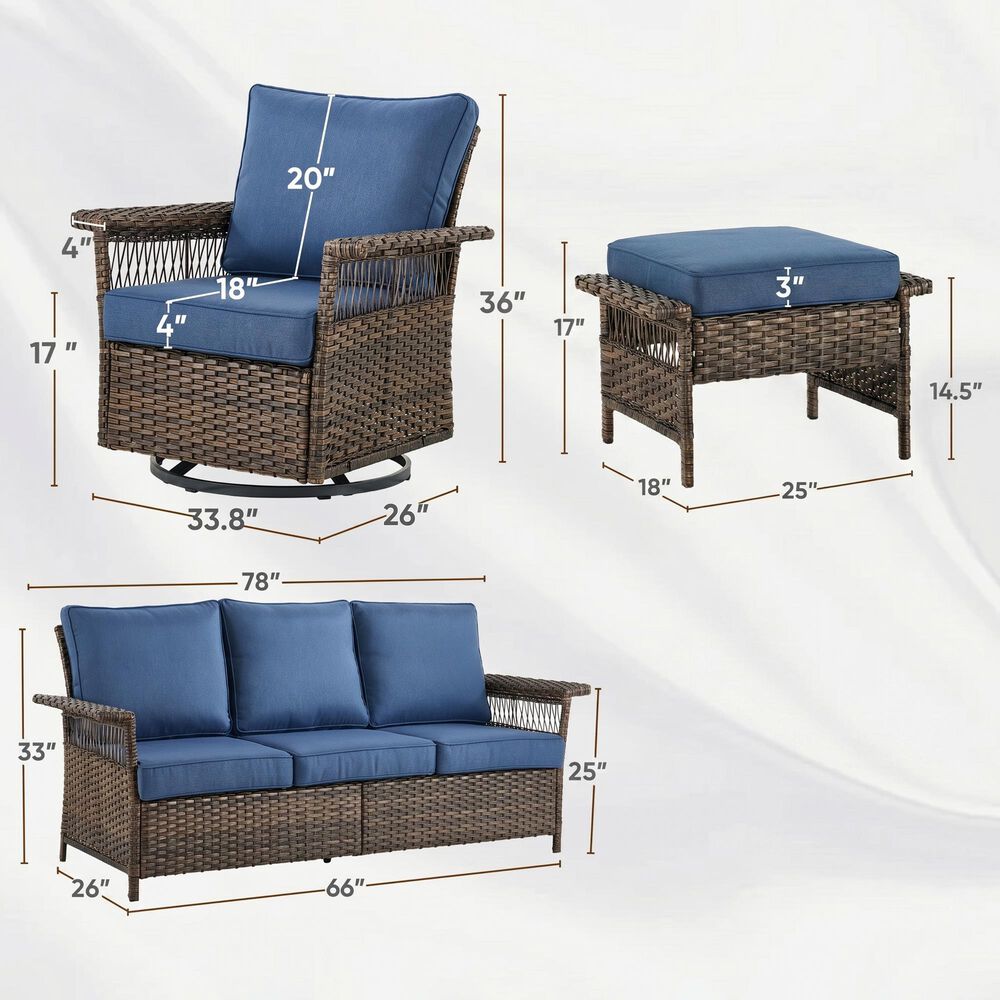 Sunwell Garden 5-Piece Patio Conversation Set with Swivel Chairs in Navy, , large