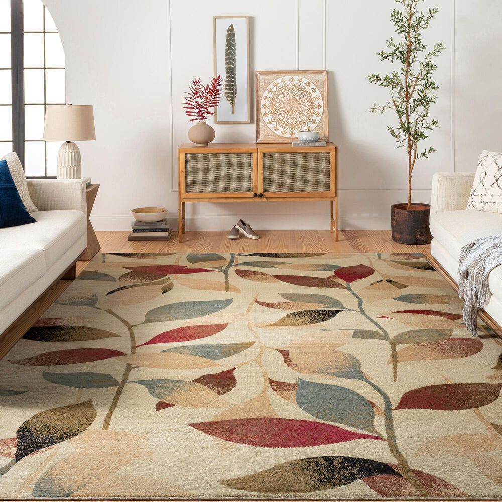 Surya Riley Light Green, Dark Brown, Olive, Red, Charcoal, Black and Mustard 6&#39;7&quot; x 9&#39;6&quot; Area Rug, , large