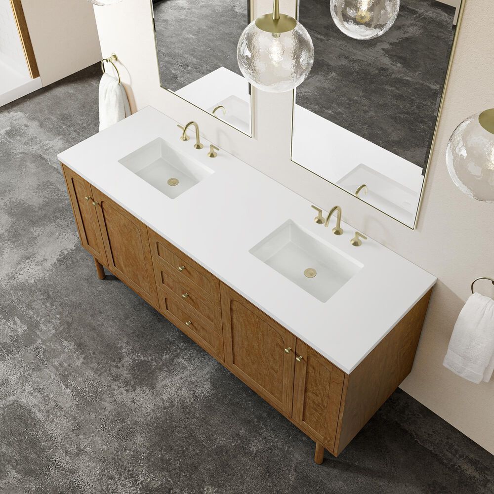 James Martin Laurent 72" Double Bathroom Vanity in Honey Oak with 3 cm White Zeus Silestone Top and Rectangular Sinks, , large