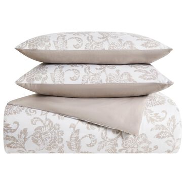 Pem America Sylvana Jacobean 3-Piece King Duvet Set in White and Taupe, , large