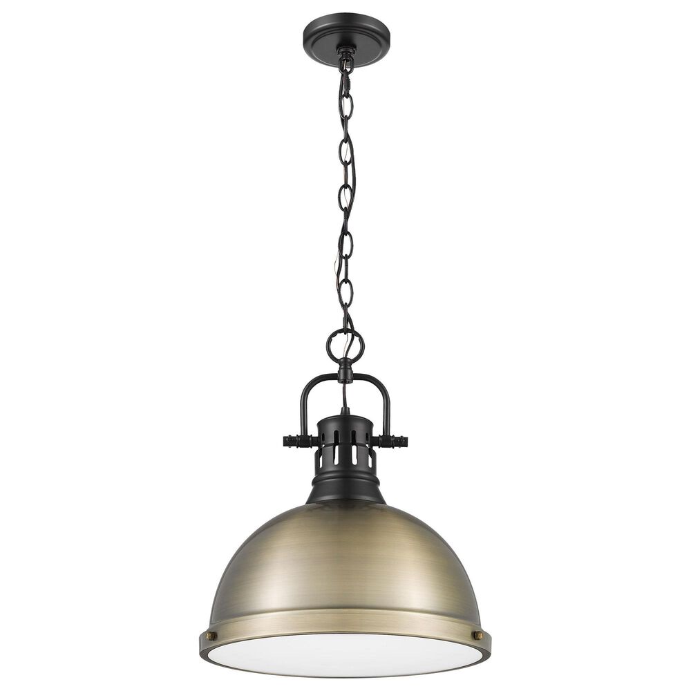 Golden Lighting Duncan 1-Light Pendant with Chain and Aged Brass Shade in Matte Black, , large