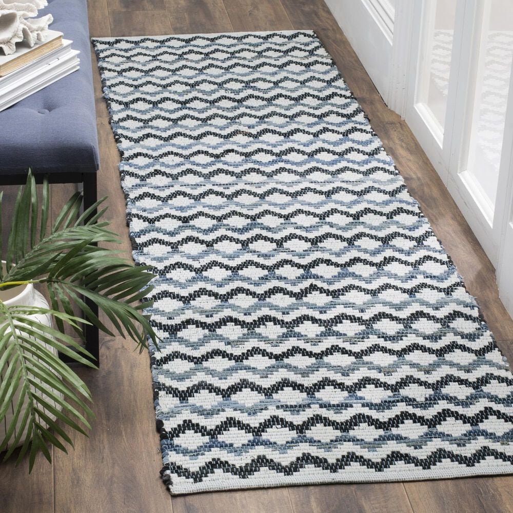 Safavieh Montauk Chevron 2&#39;3&quot; x 12&#39; Ivory, Blue and Black Runner, , large