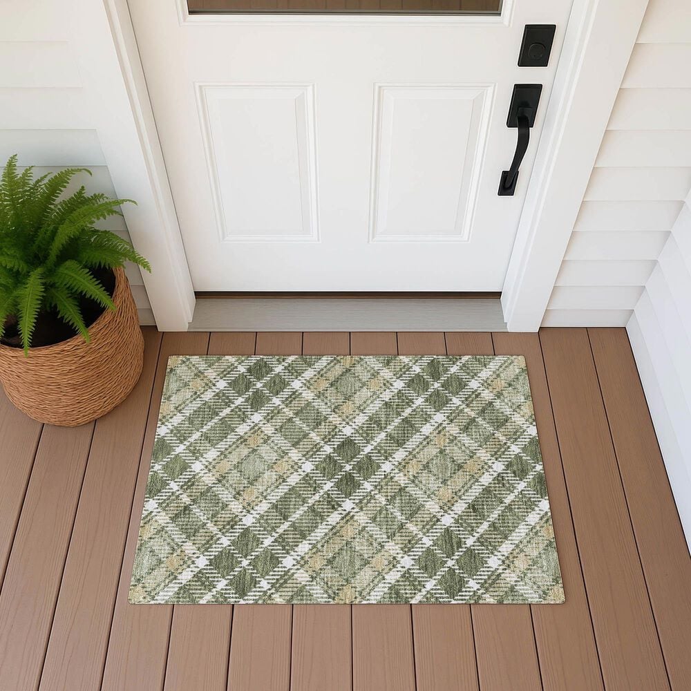 Dalyn Rug Company Soft Essentials Plaid Olive 1'8" x 2'6" Indoor/Outdoor Area Rug, , large