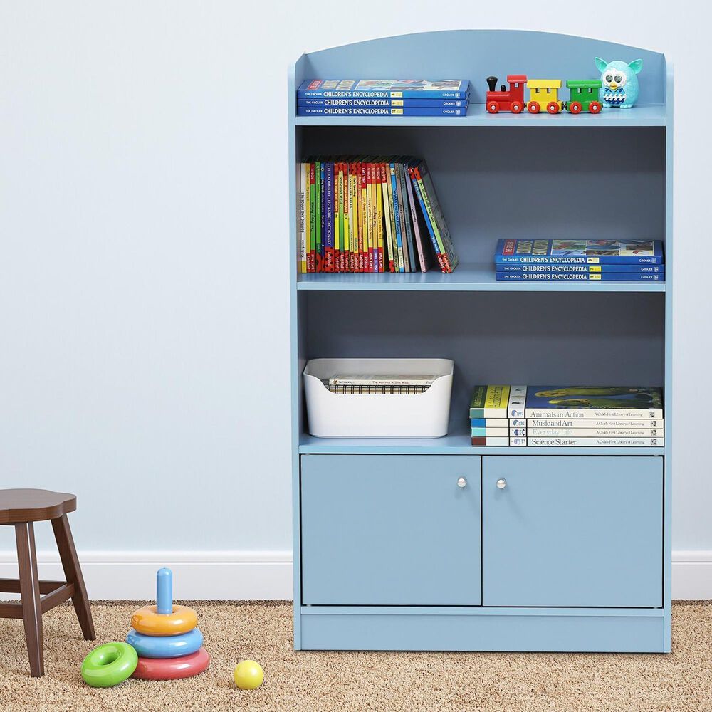 HOMLUX 4-Tier Bookshelf with 2-Door Storage Cabinet in Light Blue, , large