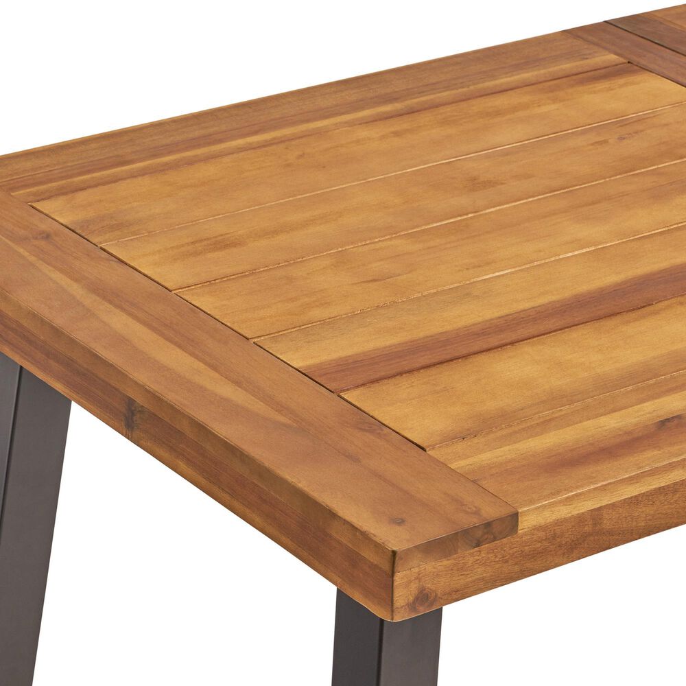 Hearth and Haven Della Outdoor Dining Table with Slatted Wood Top and Iron Frame in Teak, , large