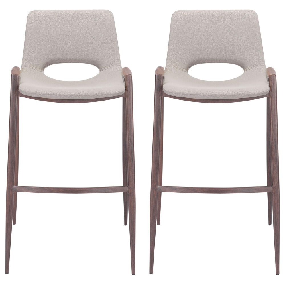 Zuo Modern Desi Bar Chair in Beige and Dark Brown &#40;Set of 2&#41;, , large