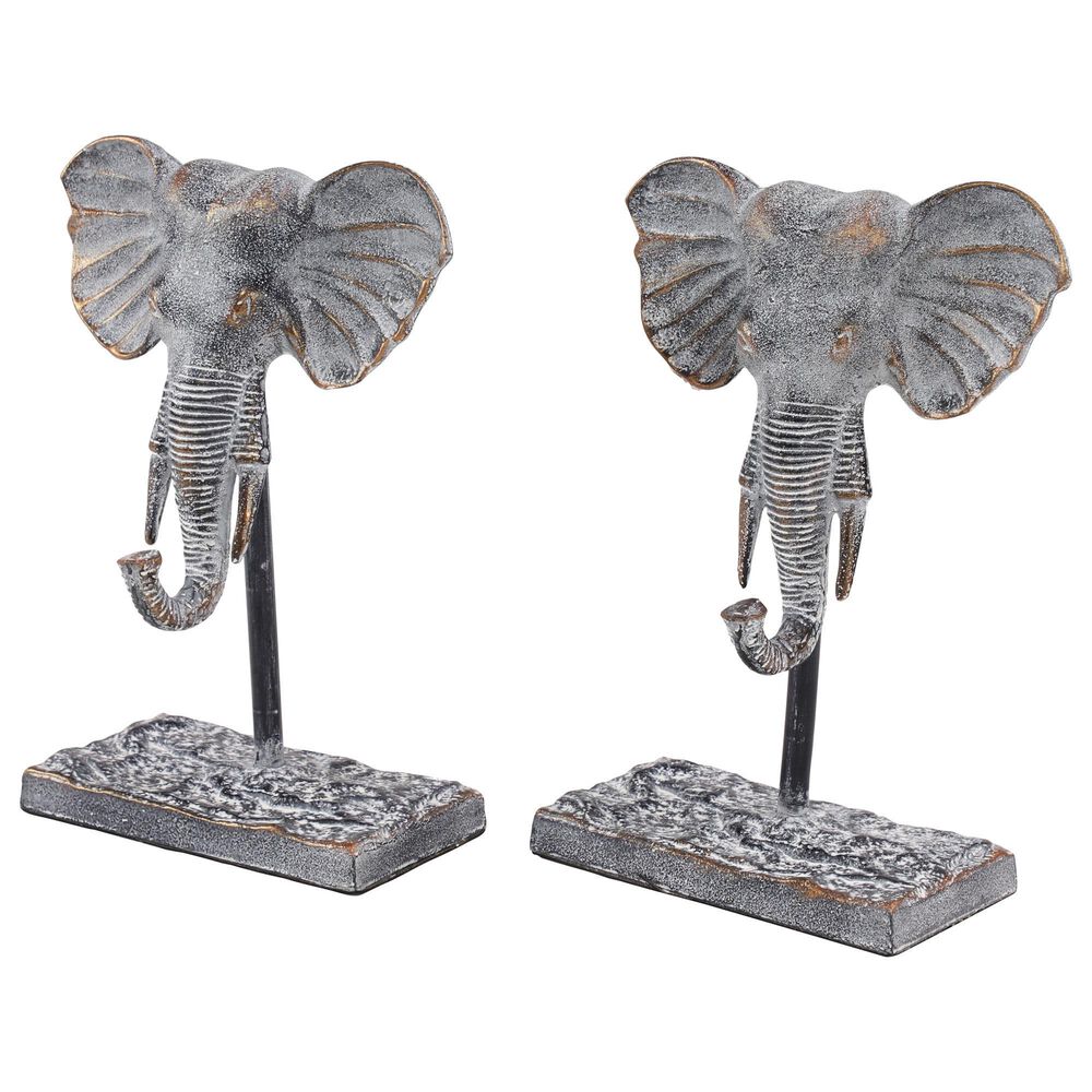 Maple and Jade Elephant Sculpture in Whitewashed, Gold and Dark Gray (Set of 2), , large