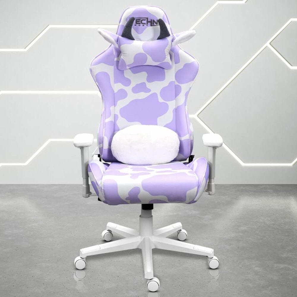 Techni Sport Cow Gaming Chair in Purple and White, , large