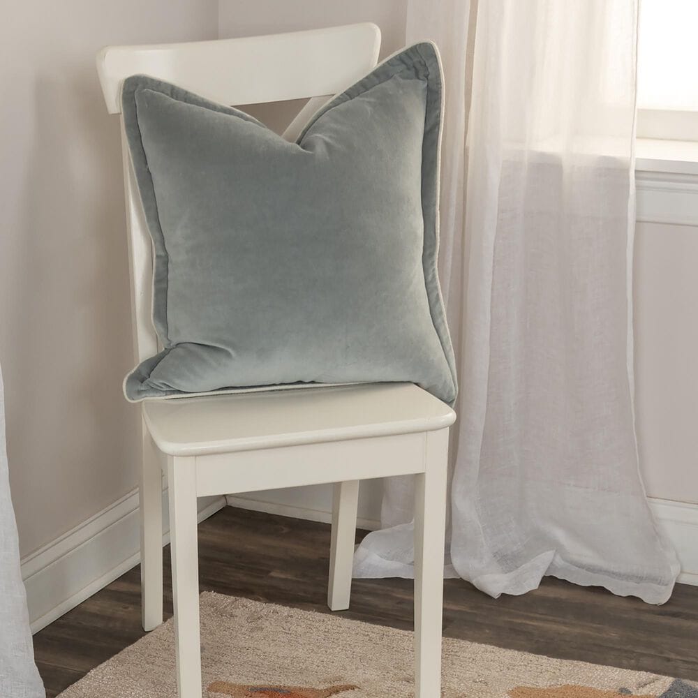 Rizzy Home Connie Post Solid 20&quot; Down Filled Pillow in Gray with Narrow Welt, , large